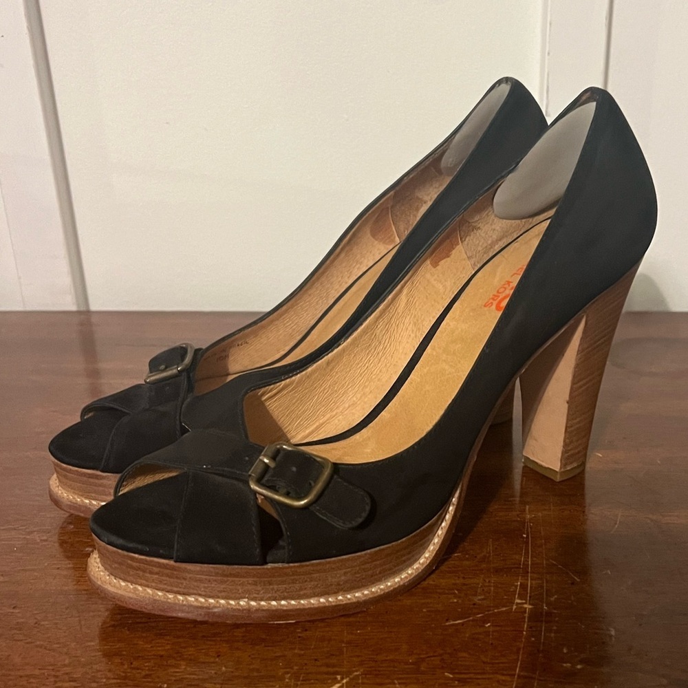 Michael Kors High Heels Womens 10 M Peep Toe Pump Slip On Black Suede